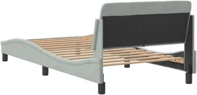 Alt view image 5 of 6 - vidaXL Bed Frame with Headboard Base Light Gray 39.4"x79.9" Twin XL Velvet
