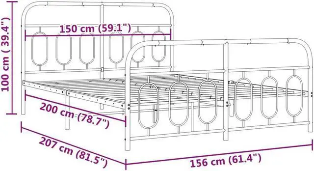 Alt view image 4 of 6 - vidaXL Metal Bed Frame with Headboard and Footboard Base Black 59.1"x78.7"