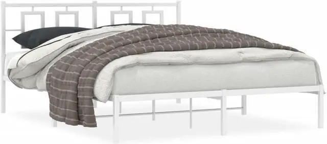 Alt view image 2 of 6 - vidaXL Metal Bed Frame with Headboard Bedroom Furniture White 59.1"x78.7"