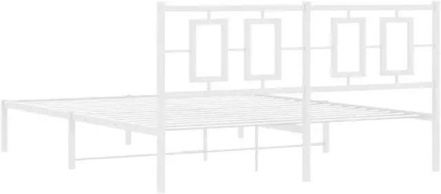 Alt view image 5 of 6 - vidaXL Metal Bed Frame with Headboard Bedroom Furniture White 59.1"x78.7"
