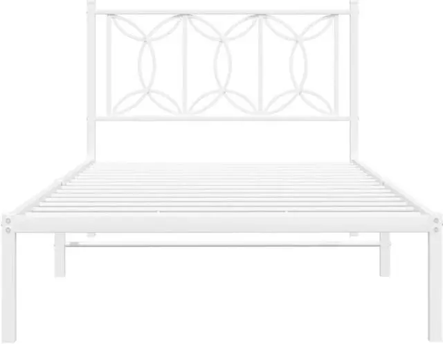 Alt view image 3 of 6 - vidaXL Metal Bed Frame with Headboard Bedroom Furniture White 39.4"x78.7"
