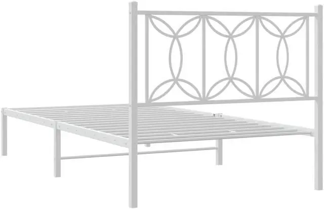Alt view image 5 of 6 - vidaXL Metal Bed Frame with Headboard Bedroom Furniture White 39.4"x78.7"