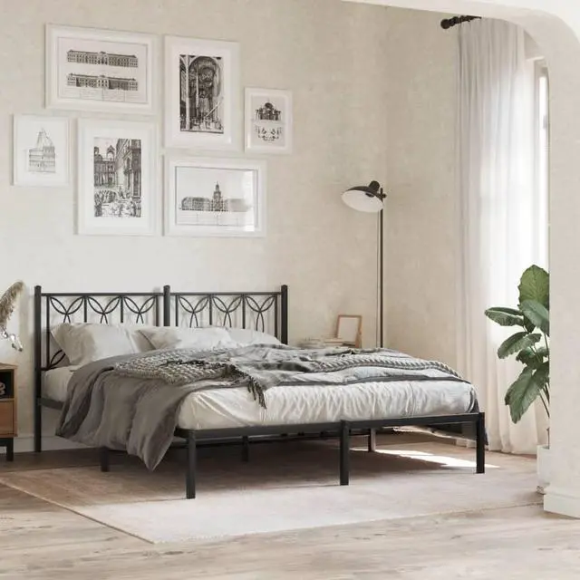 Main image of vidaXL Metal Bed Frame with Headboard Bedroom Furniture Black 59.1"x78.7"