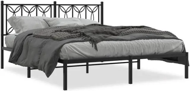 Alt view image 2 of 6 - vidaXL Metal Bed Frame with Headboard Bedroom Furniture Black 59.1"x78.7"
