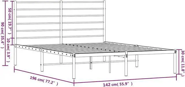 Alt view image 4 of 7 - vidaXL 12 Inch Full Metal Bed Frame with Headboard, No Box Spring Needed, Noise Free Platform Bed Frame with Steel Slats, Easy Assembly, Under Bed Storage, Minimalist, Black