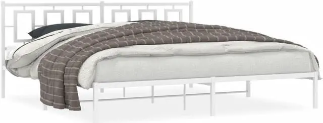 Alt view image 2 of 6 - vidaXL Metal Bed Frame with Headboard Bedroom Furniture White 76"x79.9" King
