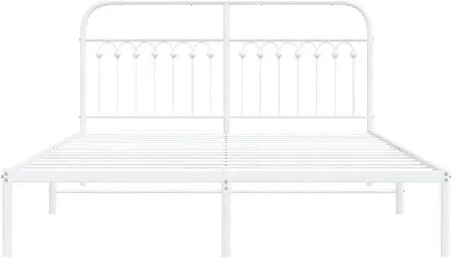 Alt view image 3 of 6 - vidaXL Metal Bed Frame with Headboard Bedroom Furniture White 59.1"x78.7"