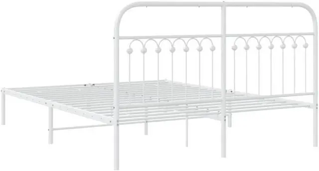 Alt view image 5 of 6 - vidaXL Metal Bed Frame with Headboard Bedroom Furniture White 59.1"x78.7"