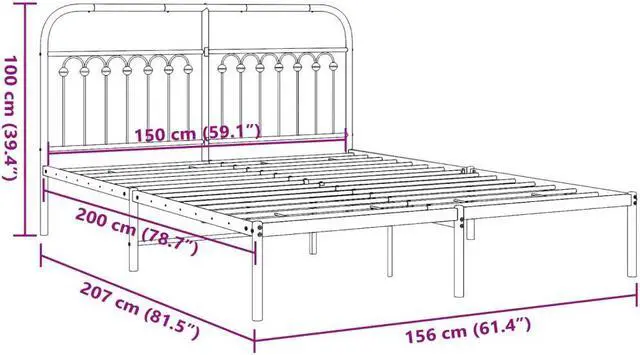 Alt view image 4 of 6 - vidaXL Metal Bed Frame with Headboard Bedroom Furniture White 59.1"x78.7"