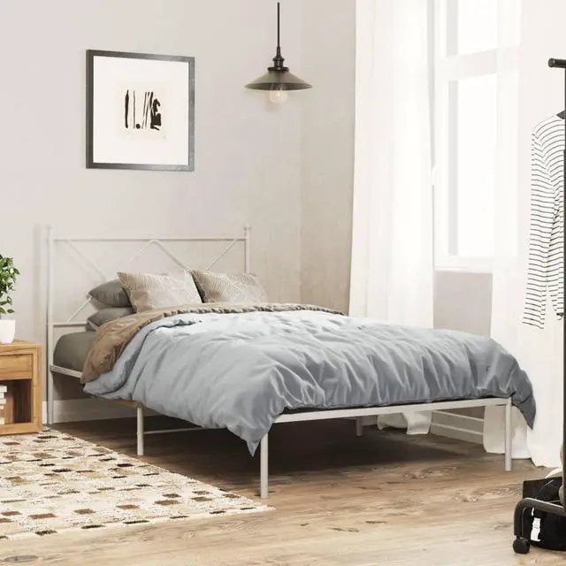 Main image of vidaXL Metal Bed Frame with Headboard Bedroom Furniture White 39.4"x78.7"