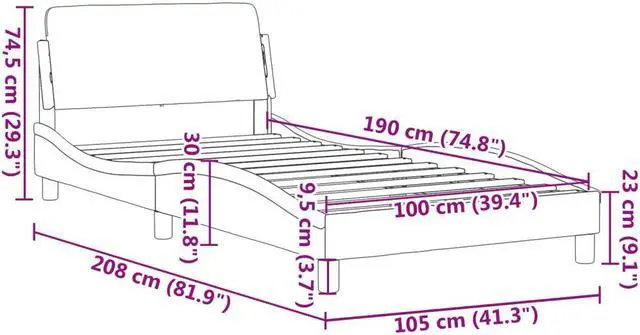 Alt view image 4 of 6 - vidaXL Bed Frame with Headboard Platform Black 39.4"x74.8" Twin Faux Leather