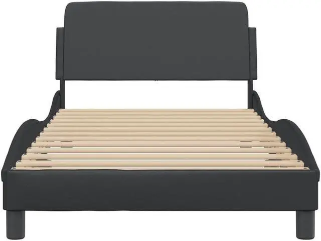 Alt view image 3 of 6 - vidaXL Bed Frame with Headboard Platform Black 39.4"x74.8" Twin Faux Leather