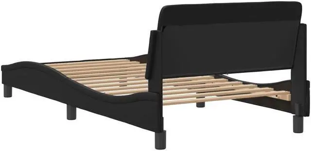 Alt view image 5 of 6 - vidaXL Bed Frame with Headboard Platform Black 39.4"x74.8" Twin Faux Leather