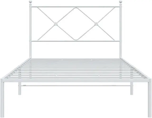 Alt view image 3 of 6 - vidaXL Metal Bed Frame with Headboard Bedroom Furniture White 39.4"x78.7"