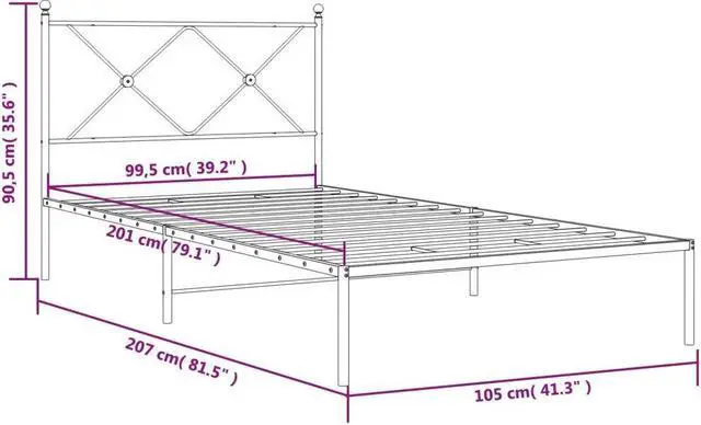 Alt view image 4 of 6 - vidaXL Metal Bed Frame with Headboard Bedroom Furniture White 39.4"x78.7"