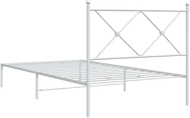 Alt view image 5 of 6 - vidaXL Metal Bed Frame with Headboard Bedroom Furniture White 39.4"x78.7"