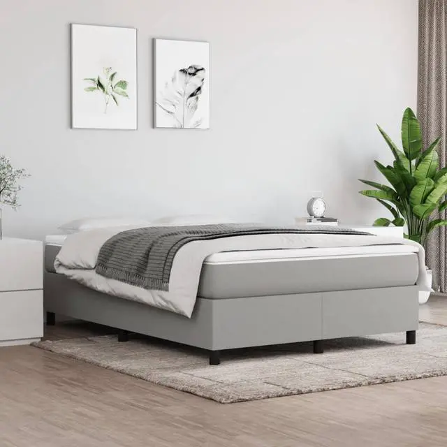 Alt view image 16 of 16 - vidaXL Bed Frame Light Grey 100% polyester, plywood, engineered wood Queen