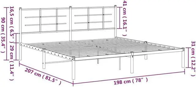 Alt view image 4 of 7 - vidaXL Metal Bed Frame with Headboard Bedroom Furniture Black 76"x79.9" King