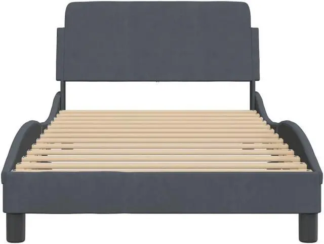 Alt view image 3 of 6 - vidaXL Bed Frame with Headboard Platform Dark Gray 39.4"x74.8" Twin Velvet