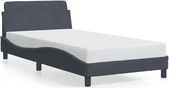 Alt view image 2 of 6 - vidaXL Bed Frame with Headboard Platform Dark Gray 39.4"x74.8" Twin Velvet