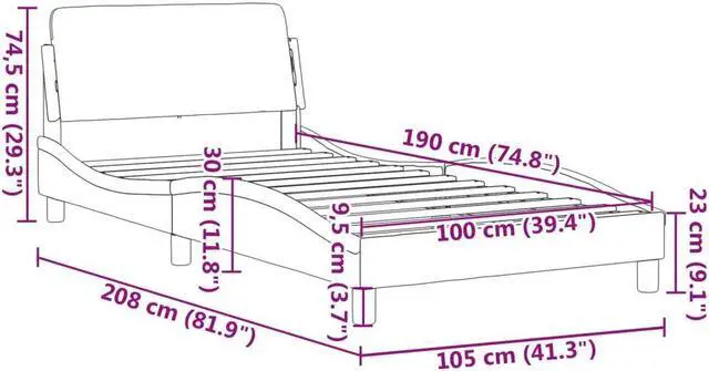 Alt view image 4 of 6 - vidaXL Bed Frame with Headboard Platform Dark Gray 39.4"x74.8" Twin Velvet