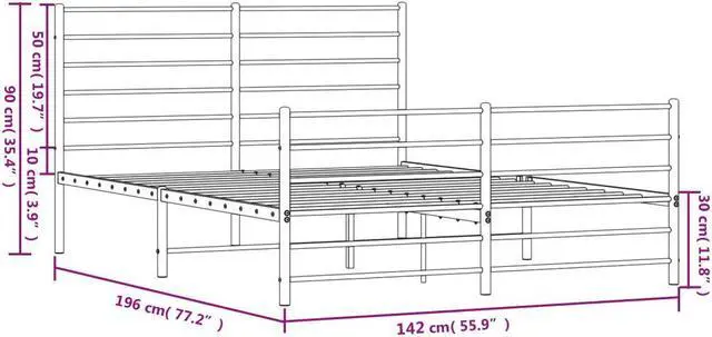 Alt view image 4 of 7 - vidaXL 12 Inch Full Metal Bed Frame with Headboard & Footboard, No Box Spring Needed, Noise Free Platform Bed Frame with Steel Slats, Easy Assembly, Under Bed Storage, Minimalist, White