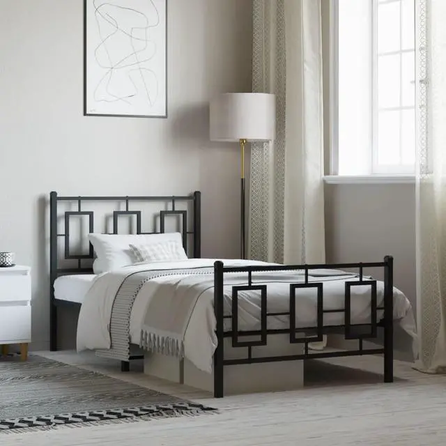 Main image of vidaXL Metal Bed Frame with Headboard and Footboard Bedroom Black 39.4"x78.7"