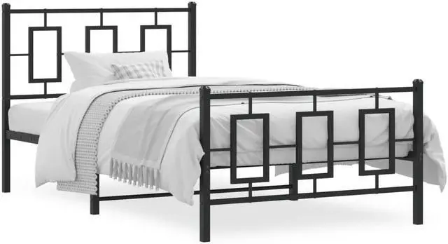 Alt view image 2 of 6 - vidaXL Metal Bed Frame with Headboard and Footboard Bedroom Black 39.4"x78.7"