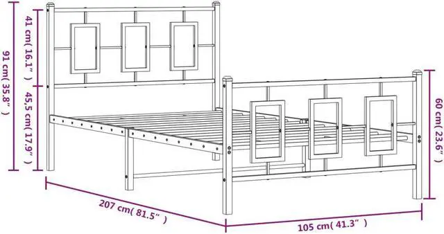 Alt view image 4 of 6 - vidaXL Metal Bed Frame with Headboard and Footboard Bedroom Black 39.4"x78.7"