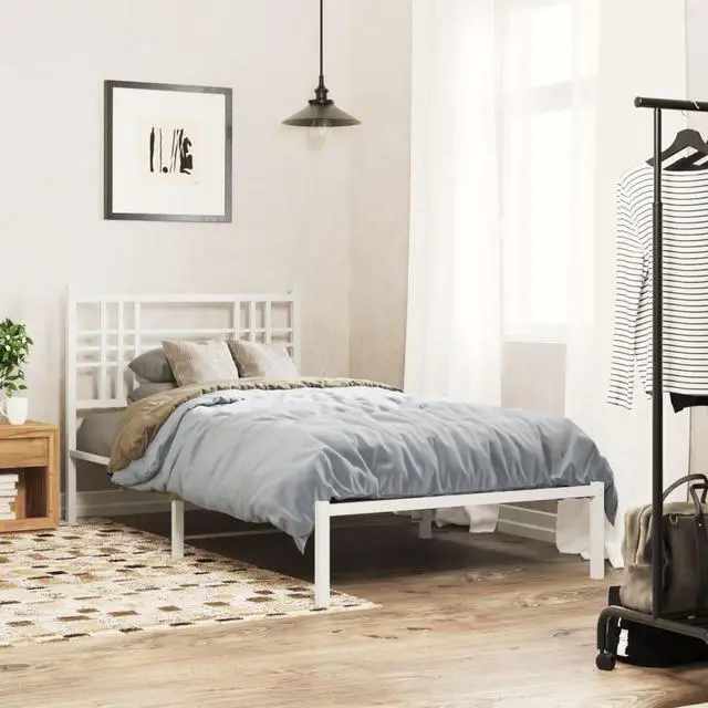 Main image of vidaXL Metal Bed Frame with Headboard Bedroom Furniture White 39.4"x78.7"