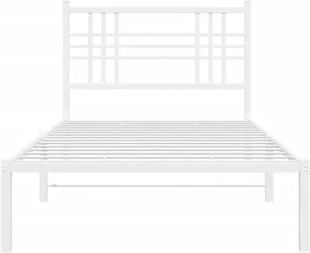 Alt view image 3 of 6 - vidaXL Metal Bed Frame with Headboard Bedroom Furniture White 39.4"x78.7"