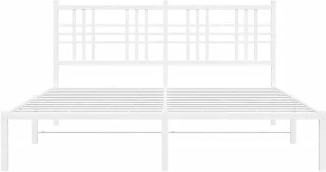 Alt view image 3 of 6 - vidaXL Metal Bed Frame with Headboard Bedroom Furniture White 59.1"x78.7"
