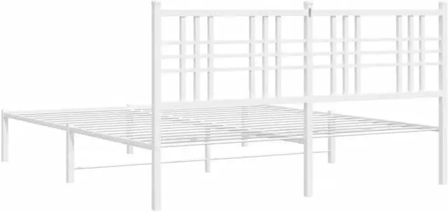 Alt view image 5 of 6 - vidaXL Metal Bed Frame with Headboard Bedroom Furniture White 59.1"x78.7"