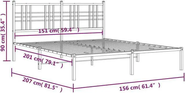Alt view image 4 of 6 - vidaXL Metal Bed Frame with Headboard Bedroom Furniture White 59.1"x78.7"
