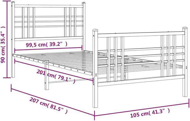 Alt view image 4 of 14 - vidaXL Metal Bed Frame with Headboard and Footboard Furniture Black 39.4"x78.7"