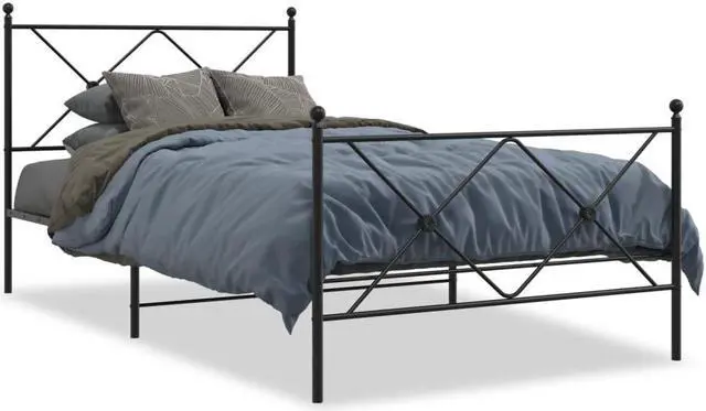 Alt view image 2 of 6 - vidaXL Metal Bed Frame with Headboard and Footboard Furniture Black 39.4"x78.7"