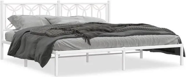 Alt view image 2 of 6 - vidaXL Metal Bed Frame with Headboard Bedroom Furniture White 76"x79.9" King