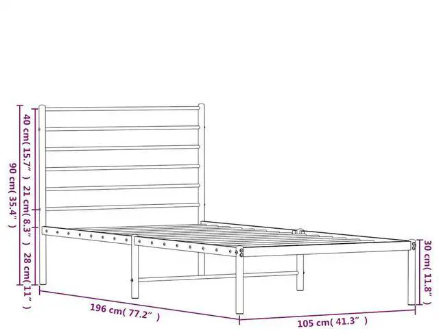 Alt view image 4 of 7 - vidaXL 12 Inch Twin Metal Bed Frame with Headboard, No Box Spring Needed, Noise Free Platform Bed Frame with Steel Slats, Easy Assembly, Under Bed Storage, Minimalist, Black