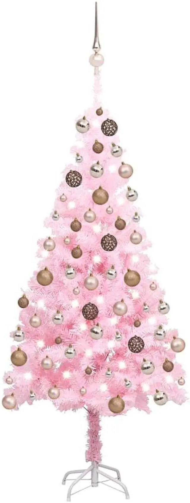 Alt view image 6 of 7 - vidaXL Artificial Pre-lit Christmas Tree with Ball Set Xmas Tree Pink PVC