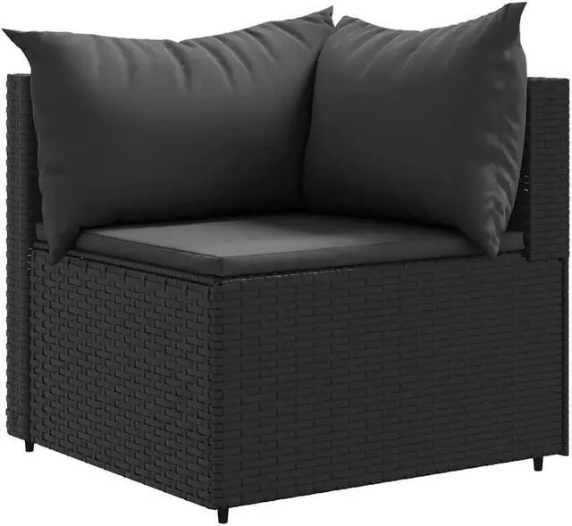 Alt view image 3 of 6 - vidaXL Patio Lounge Set with Cushions Sectional Sofa 6 Piece Black Poly Rattan