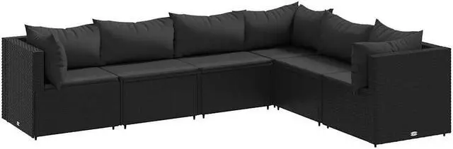 Alt view image 2 of 6 - vidaXL Patio Lounge Set with Cushions Sectional Sofa 6 Piece Black Poly Rattan