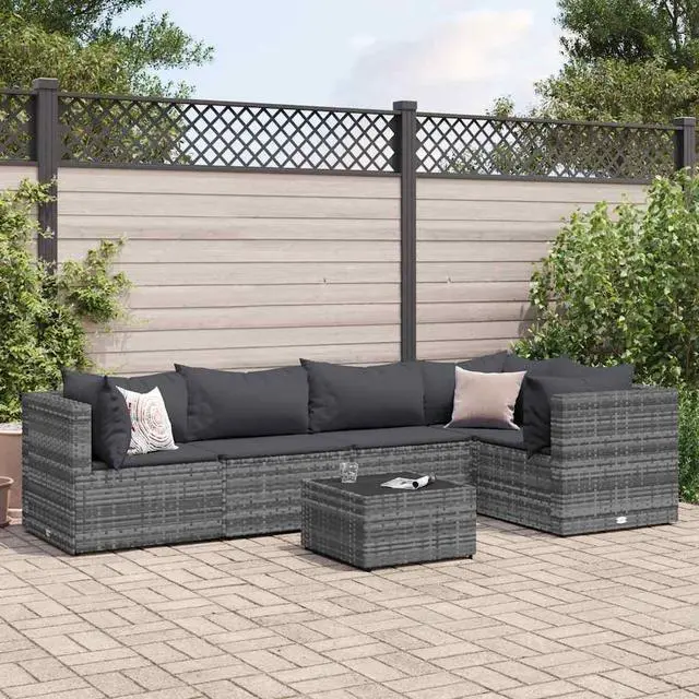 Main image of vidaXL Patio Lounge Set with Cushions Sectional Sofa 5 Piece Gray Poly Rattan