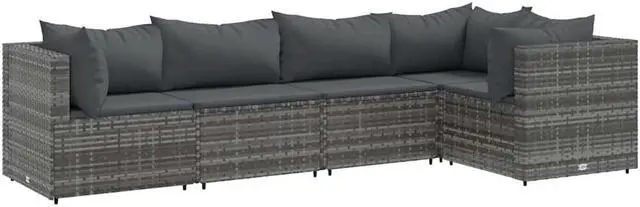 Alt view image 2 of 6 - vidaXL Patio Lounge Set with Cushions Sectional Sofa 5 Piece Gray Poly Rattan