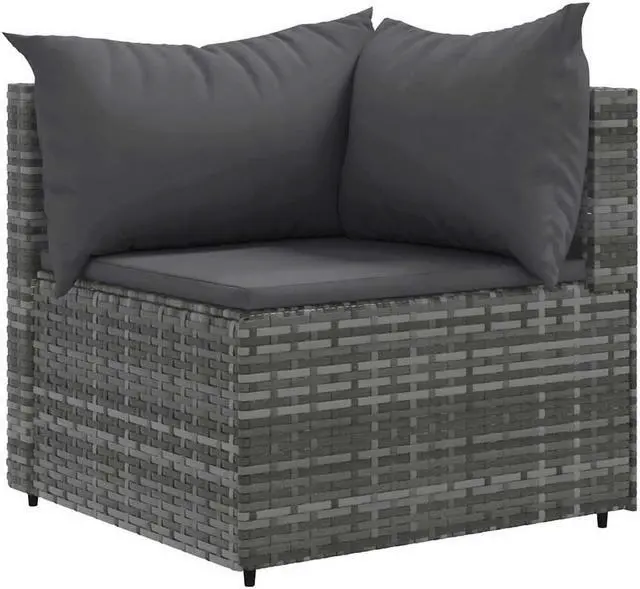 Alt view image 3 of 6 - vidaXL Patio Lounge Set with Cushions Sectional Sofa 5 Piece Gray Poly Rattan