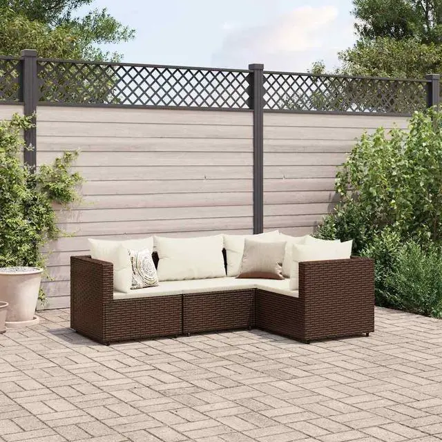 Main image of vidaXL Patio Lounge Set with Cushions Sectional Sofa 4 Piece Brown Poly Rattan
