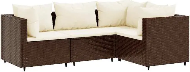 Alt view image 2 of 6 - vidaXL Patio Lounge Set with Cushions Sectional Sofa 4 Piece Brown Poly Rattan