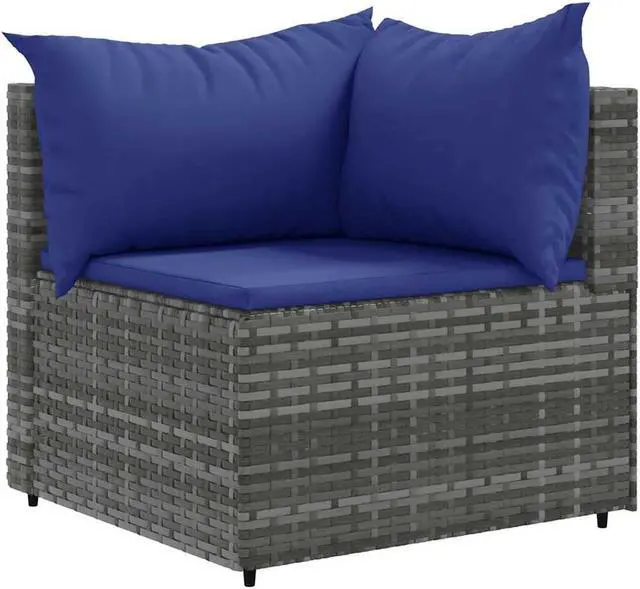 Alt view image 3 of 6 - vidaXL Patio Lounge Set with Cushions Sectional Sofa 5 Piece Gray Poly Rattan