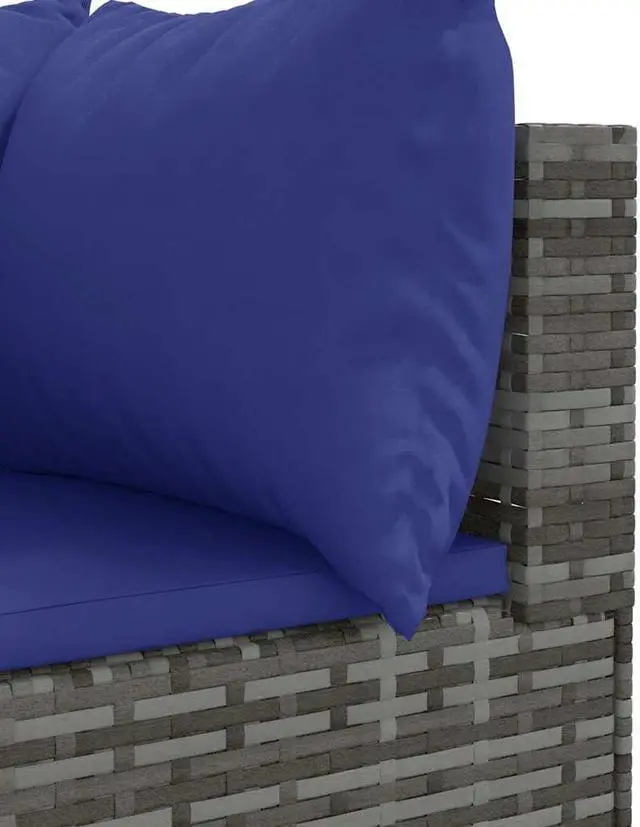 Alt view image 5 of 6 - vidaXL Patio Lounge Set with Cushions Sectional Sofa 5 Piece Gray Poly Rattan