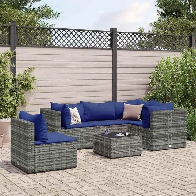 Main image of vidaXL Patio Lounge Set with Cushions Sectional Sofa 6 Piece Gray Poly Rattan