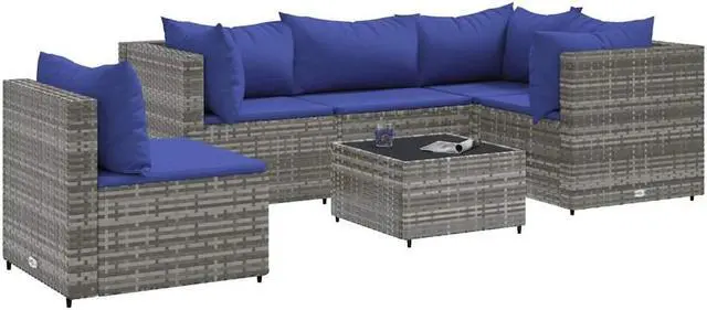 Alt view image 2 of 5 - vidaXL Patio Lounge Set with Cushions Sectional Sofa 6 Piece Gray Poly Rattan